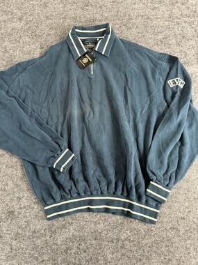 Vintage Evergreen Sweater Men XL Blue Velvet Rib Pullover Quarter Zip Expert A10